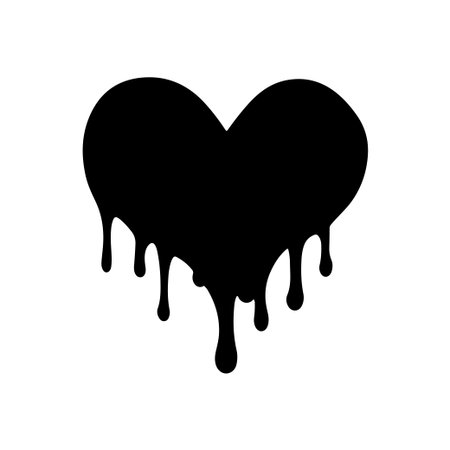 A striking black heart design featuring a dripping effect, perfect for use in various creative projects, designs, and artistic expressions in contemporary styles.のイラスト素材