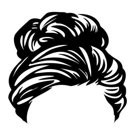 This elegant black and white illustration features a woman's head with a stylish hair updo. The intricate details and sophisticated design make it perfect for beauty-focused projects.のイラスト素材