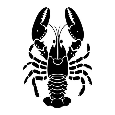 Stunning black silhouette of a lobster perfect for culinary themes, restaurant menus, seafood advertising, and creative designs. Ideal for vibrant visuals.のイラスト素材