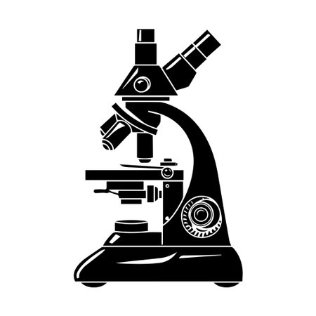 This black silhouette of a classic microscope is ideal for educational materials, illustrating...