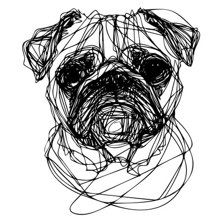 This unique line art illustration features an abstract representation of a pug dog, combining modern design elements with artistic flair, perfect for various creative projects.のイラスト素材