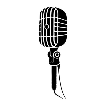 This vintage microphone silhouette features a detailed grill pattern, perfect for creative projects related to audio, music, broadcasting, and performances.のイラスト素材