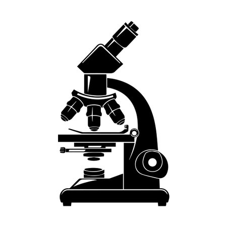 This vintage black silhouette of a microscope represents scientific inquiry and experimentation. Ideal for educational or academic-themed projects, it highlights research and discovery.のイラスト素材