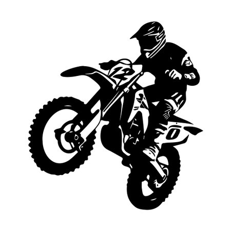 Eye-catching silhouette of a motorcyclist executing a thrilling stunt on a dirt bike. Perfect for showcasing action, adventure, and the excitement of extreme sports.のイラスト素材