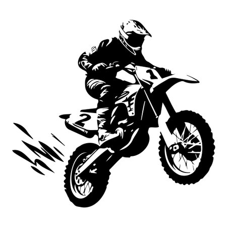 This striking image captures a motocross rider soaring through the air while executing a jump on a dirt bike, embodying the thrill of extreme sports.のイラスト素材