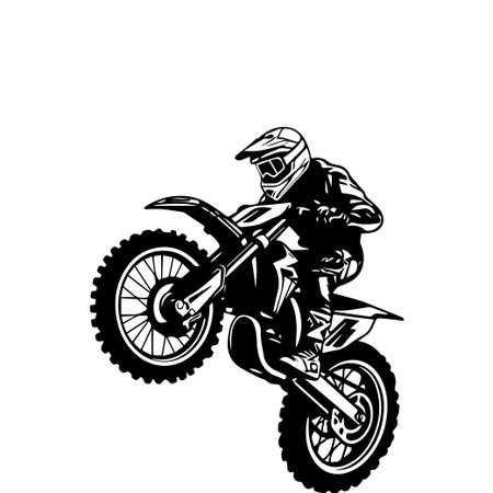 A dynamic scene captures a rider performing a thrilling wheelie on a motorcycle, showcasing the excitement and skill involved in motocross riding.のイラスト素材