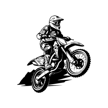A striking monochromatic illustration of a motocross rider executing an impressive stunt on a dirt bike, embodying the spirit of adventure and excitement.のイラスト素材