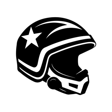 This striking black and white motorcycle helmet design features a prominent star, making it a perfect graphic for sports or racing themes, enhancing your creative projects.のイラスト素材