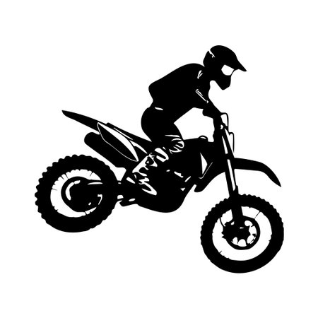 A striking silhouette of a motocross rider performing an exciting jump on a dirt bike. This dynamic image captures the essence of extreme sports in action.のイラスト素材