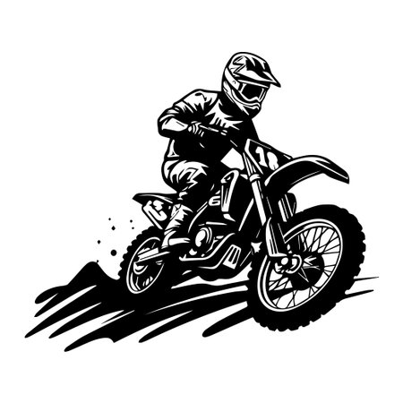 Experience the thrill of motocross with this dynamic image of a racer in motion. Captured in high-speed action, the scene showcases outdoor excitement and adventure.のイラスト素材