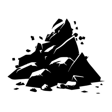 This black and white illustration features a striking rock pile with sharp edges and uneven surfaces, perfect for designs centered on nature and geology.のイラスト素材