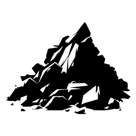 This image showcases a black silhouette of a pile of rocks and stones on a white background, ideal for graphic design, illustrations, and creative projects.のイラスト素材