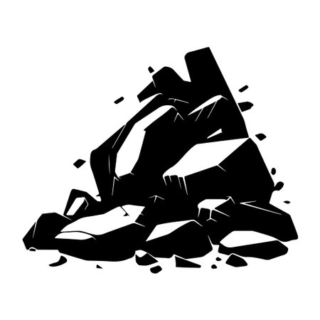 A striking black and white illustration of a rock formation showcases natural stone textures and shapes in a minimalist artistic style. Ideal for various design projects.のイラスト素材