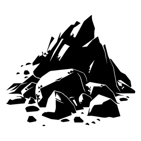 A striking black and white silhouette of an abstract rock formation, ideal for creative projects, artistic backgrounds, or natural landscape designs.のイラスト素材