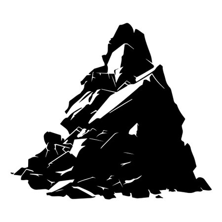 A striking black and white illustration depicting a mountain formation with sharp edges and textured rocks, suitable for designs and landscape themes.のイラスト素材
