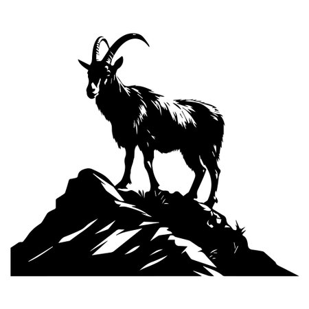 Striking silhouette of a mountain goat standing on a rocky surface, symbolizing strength and freedom in nature's rugged wilderness. Perfect for wildlife themes.のイラスト素材