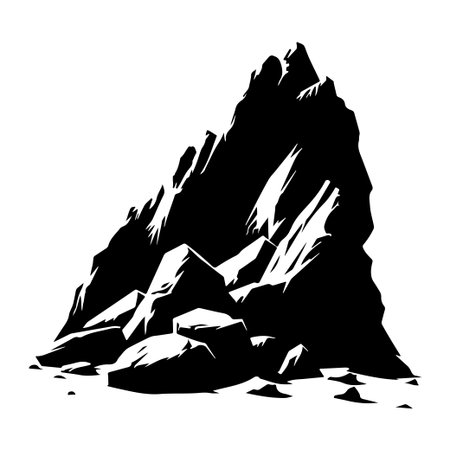 A striking abstract illustration depicting a black rock formation with sharp edges and textured surfaces, ideal for artistic, nature-themed projects and designs.のイラスト素材