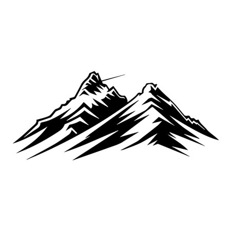 A striking black and white illustration of a mountain range, featuring sharp peaks and bold lines. Perfect for projects related to nature and adventure themes.のイラスト素材