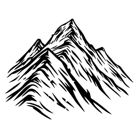A stunning black and white illustration of a mountain range showcasing its majestic peaks and snow-covered surfaces, perfect for artistic and nature-themed projects.のイラスト素材