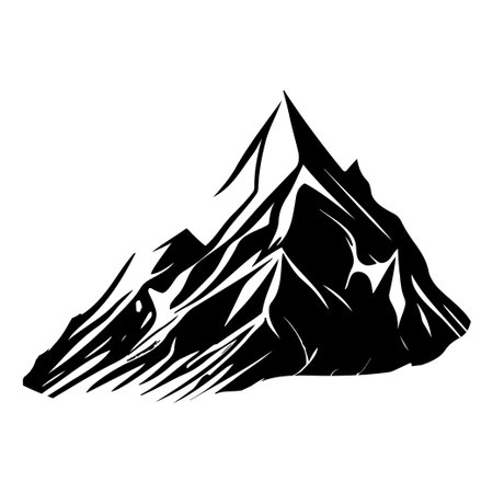This striking silhouette of a mountain captures the rugged beauty of nature with its sharp edges and snow-covered slopes, ideal for any adventure-themed project.のイラスト素材