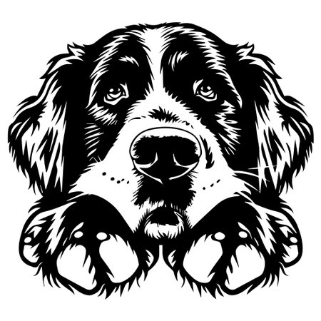 This artistic illustration features a loyal dog with expressive eyes and distinct fur, capturing the charm and depth of canine companionship in a striking design.のイラスト素材