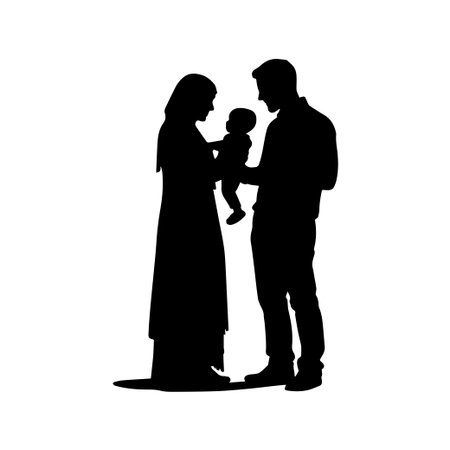 This silhouette captures a touching moment of a loving family, showcasing the bond between parents and their baby. An ideal representation of familial love.のイラスト素材