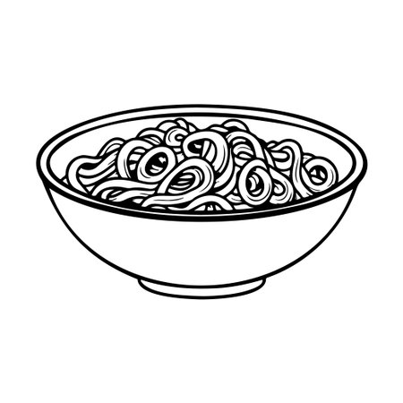 A simple graphic illustration of a bowl filled with spaghetti noodles, perfect for culinary projects, food blogs, and restaurant menus. Ideal for creating stylish visuals.のイラスト素材