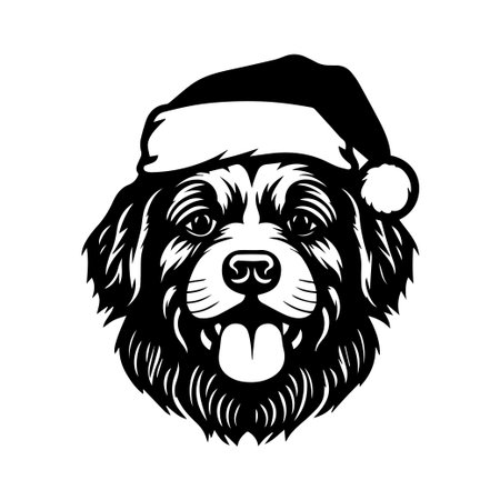 A charming illustration of a dog wearing a Santa hat, perfect for holiday-themed designs. Ideal for Christmas cards, gifts, and festive decorations.のイラスト素材