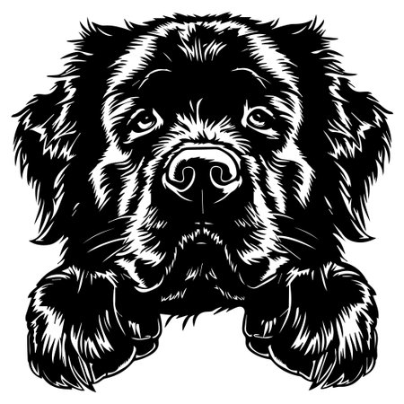 A captivating black and white illustration of a gentle dog, featuring detailed fur and expressive eyes, perfect for art lovers and animal enthusiasts.のイラスト素材