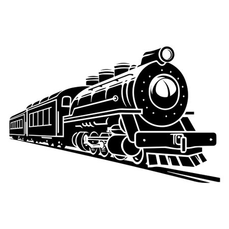 Explore a stunning black and white illustration of a vintage steam locomotive, perfect for evoking a sense of nostalgia and adventure in rail travel.のイラスト素材