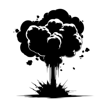 This striking black and white illustration of an explosive cloud captures the power and intensity of an explosion, perfect for various creative projects.のイラスト素材