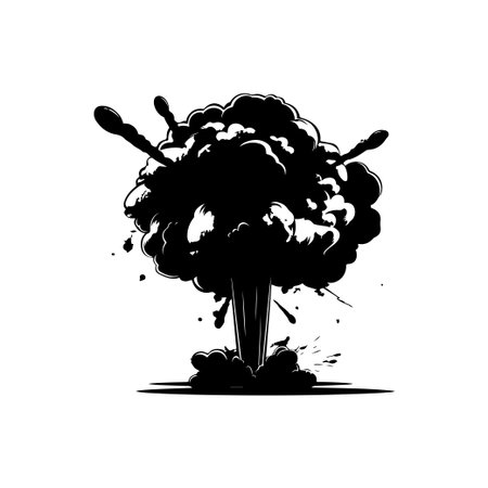 This stunning black and white explosion illustration captures a powerful and dynamic scene with smoke and flames, ideal for art and design projects that require high visual impact.のイラスト素材
