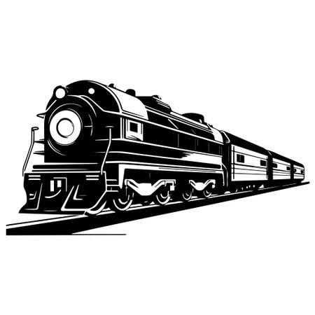 This artwork captures a vintage steam locomotive, emphasizing the nostalgia of railway travel through a striking black and white design, perfect for transportation themes.のイラスト素材
