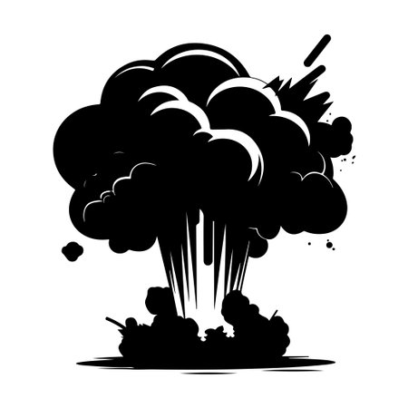 A striking silhouette of a dramatic explosion featuring thick smoke and debris, perfect for capturing themes of chaos and destruction in various designs.のイラスト素材