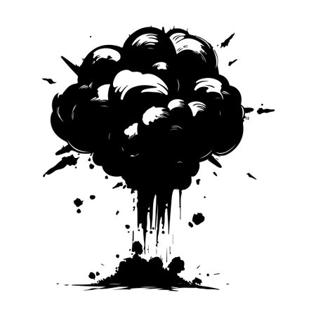 A striking black and white explosion graphic depicting a dramatic smoke cloud, perfect for creative projects, illustrations, and design elements in various contexts.のイラスト素材