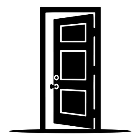 This minimalist silhouette of an open door represents opportunities and new beginnings, perfect for conveying themes of transition and potential in various contexts.のイラスト素材