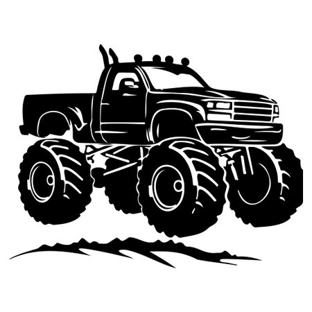 A striking silhouette of a powerful off-road truck with oversized tires conquering rugged terrain, perfect for illustrations emphasizing adventure and outdoor activities.のイラスト素材