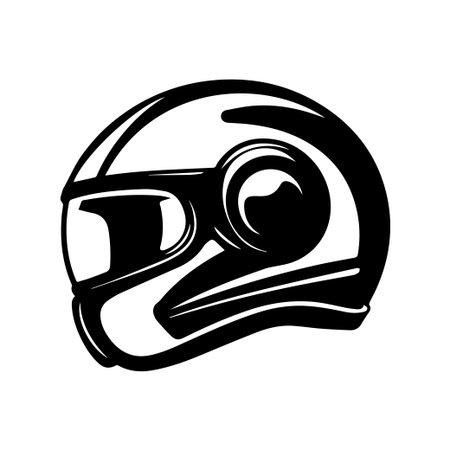 A sleek and modern black and white motorcycle helmet design showcasing a stylish, protective shape. Ideal for enthusiasts of speed and adventure on the road.のイラスト素材