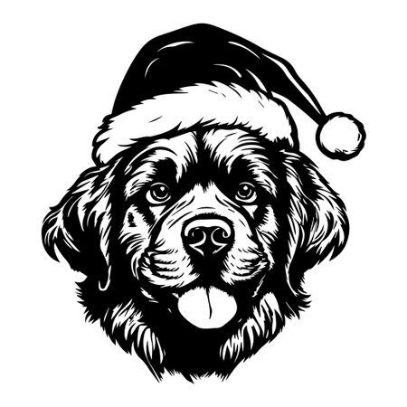 This delightful illustration features a Saint Bernard dog wearing a festive Santa hat, exuding joy and warmth, perfect for holiday-themed projects and celebrations.のイラスト素材