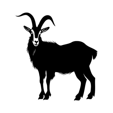 This elegant silhouette of a mountain goat captures the essence of wildlife. Perfect for artistic projects, posters, or nature-themed designs, it showcases natural beauty.のイラスト素材