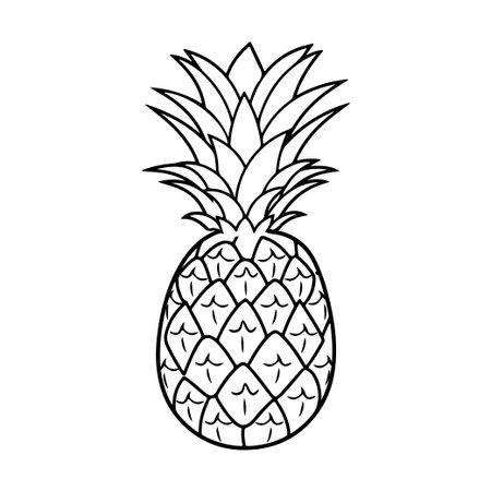 This hand-drawn outline illustration of a pineapple features intricate details, making it ideal for various design projects or educational materials.のイラスト素材