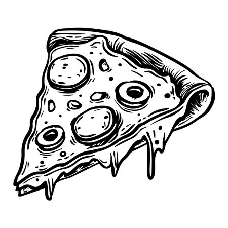 Illustrative drawing of a delicious slice of pepperoni pizza featuring melted cheese and a crispy crust. Perfect for food-related projects.のイラスト素材
