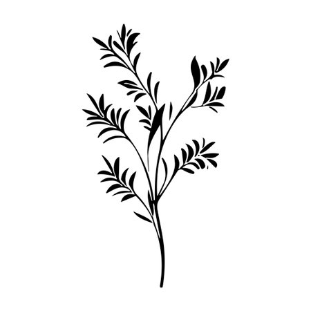 This artistic silhouette of a branch with leaves captures the essence of nature. Perfect for designs, decor, and creative projects conveying elegance and simplicity.のイラスト素材