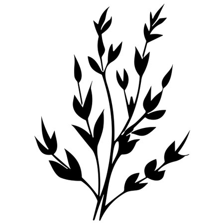 A beautifully crafted silhouette of a plant featuring delicate leaves and stems, perfect for creative projects and nature-themed designs.のイラスト素材