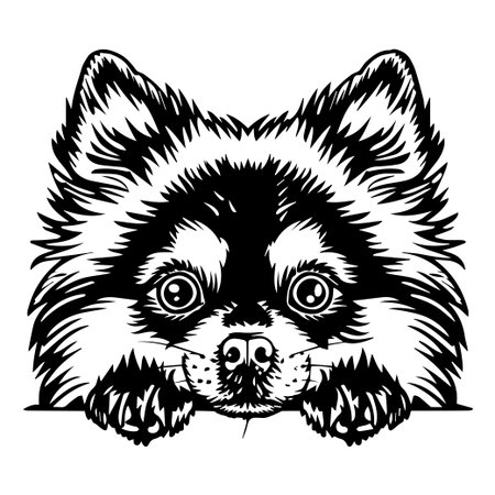 This intricate illustration features a Pomeranian dog, showcasing its charming expression and fluffy fur. Perfect for animal lovers and art projects.のイラスト素材