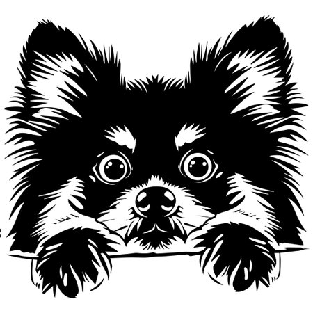 This cute cartoon illustration features a Pomeranian dog with big expressive eyes and fluffy fur, ideal for pet lovers and creative projects.のイラスト素材