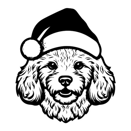 A lovable dog adorned with a festive Christmas hat, ideal for capturing the spirit of the holidays in joyful illustrations and decorations.のイラスト素材