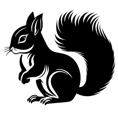 A striking black silhouette of a squirrel captures its playful nature, making it ideal for various creative projects and nature themes.のイラスト素材