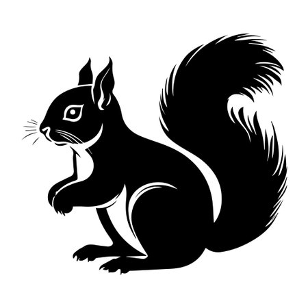 This elegant black and white silhouette depicts a squirrel sitting gracefully, showcasing its character and charm in a minimalist design.のイラスト素材