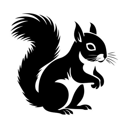 A captivating black and white silhouette of a playful squirrel, perfect for nature lovers and wildlife enthusiasts. This design embodies charm and creativity.のイラスト素材